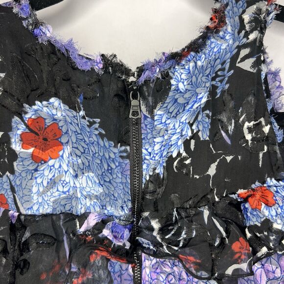 Alice + Olivia Size 10 Nichola Black Blue Red Cold Shoulder Ruffled Floral Dress - Picture 10 of 16